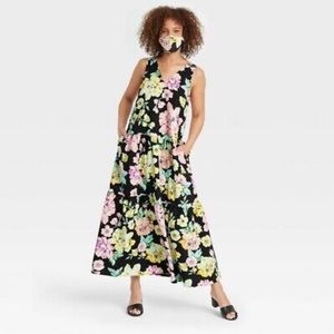 Who What Wear Black Floral Print Maxi Dress Sz. S